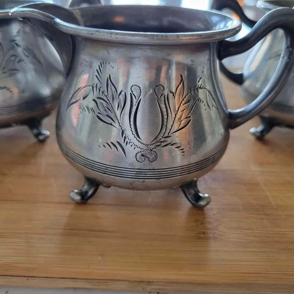 Vintage Beacon Silver Taunton Mass Quadruple Set of 3. Cream white brown sugar